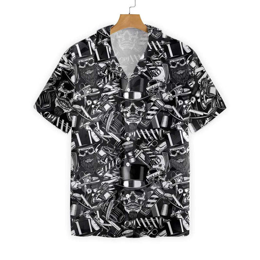 Barbershop On Black Background Pattern Hawaiian Shirt, Hawaiian For Gift