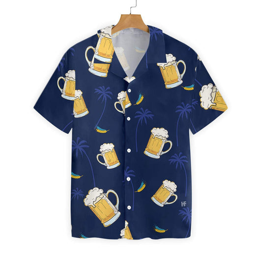 Beer Hawaiian On Blue Background Pattern Hawaiian Shirt, Hawaiian For Gift