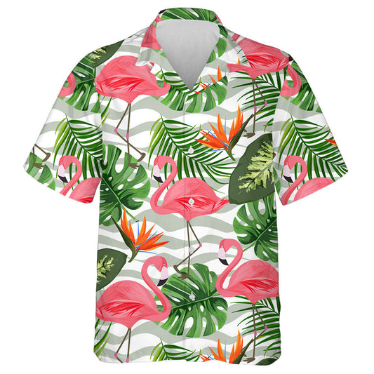 Tropical Background With Exotic Plants And Flamingo Hawaiian Shirt, Hawaiian Shirt Gift, Christmas Gift