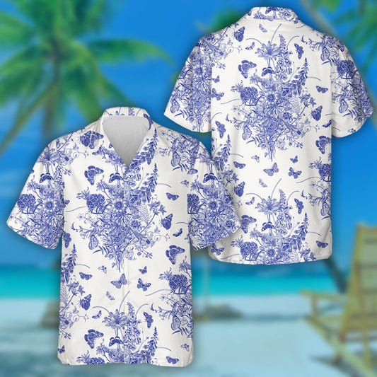 Theme Victorian Bouquet And Butterflies In Garden Hawaiian Shirt, Hawaiian Shirt Gift, Christmas Gift