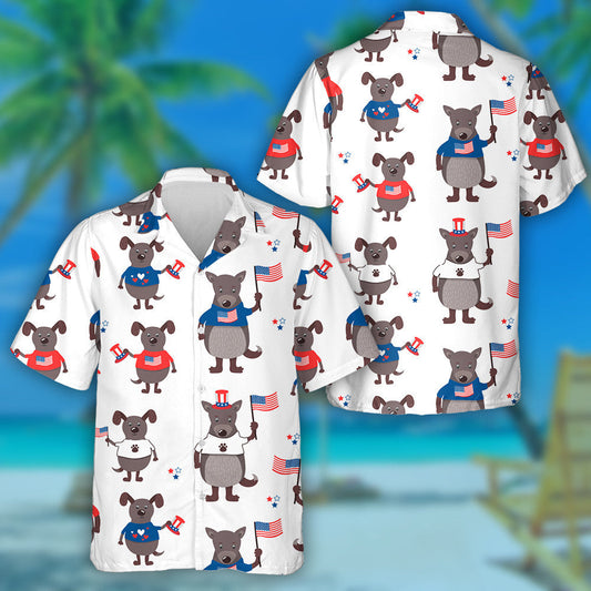 Funny Cartoon Dogs American Attributes Patriotic Hawaiian Shirt,Hawaiian Shirt Gift, Christmas Gift