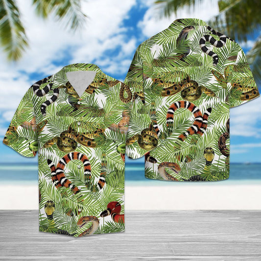Tropical Snake Hide Under Green Ferns Pattern Hawaiian Shirt, Hawaiian Shirt Gift, Christmas Gift