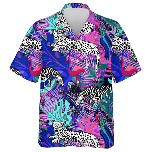 Leopard With Exotic Animals And Birds Hawaiian Shirt, Hawaiian For Gift