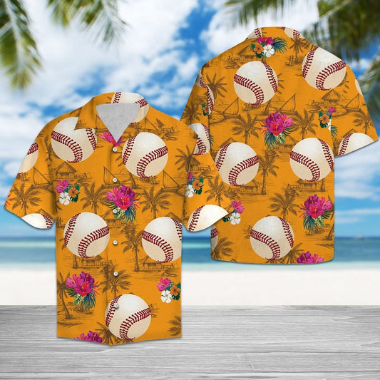 Sporty Baseball Tropical Flowers Pattern Hawaiian Shirt,Hawaiian Shirt Gift, Christmas Gift