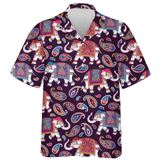 Indian Style Elephant Walking And Paiseley Hawaiian Shirt, Hawaiian For Gift