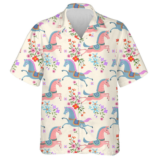 Beautiful Horse And Colourful Flowers Background Hawaiian Shirt, Hawaiian For Gift