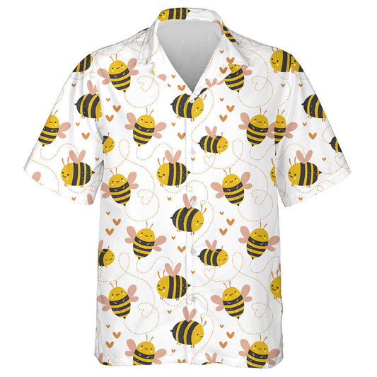 Little Bee Flying And Pink Heart Hawaiian Shirt, Hawaiian For Gift