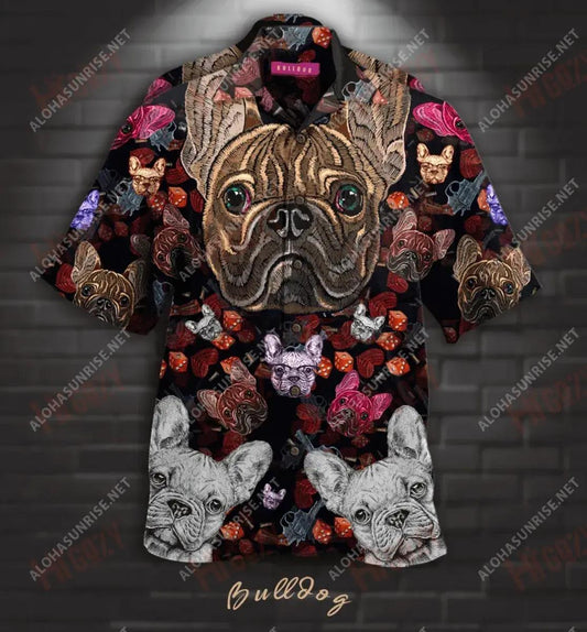 Bróidnéireacht Bulldog Unisex Léine haváíais Aigéan muinchille Gearr Léinte Crazy Léinte haváíais do Mhná, Bronntanas Léine Haváís, Bronntanas Nollag