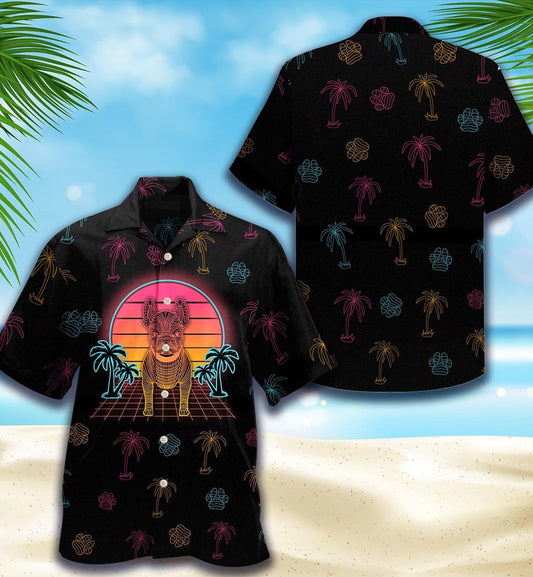 French Bulldog Vintage 80s Summer Pattern Hawaiian Shirt,Hawaiian Shirt Gift, Christmas Gift