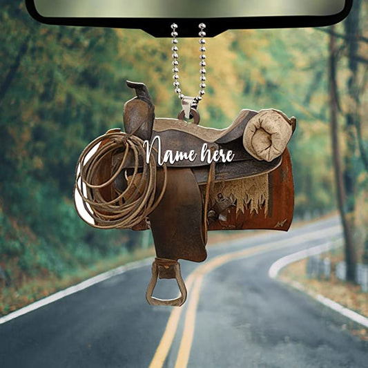 Personalized Horse Saddle Car Hanging Ornament, Car Decor For Cowboy, Christmas Decoration