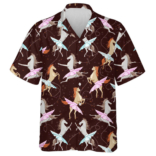 Cartoon Dancing Horses Ballet On Brown Hawaiian Shirt, Hawaiian For Gift
