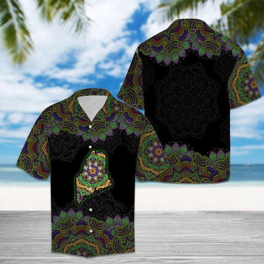 Beautiful Maine Flag With Mandala Flowers Hawaiian Shirt, Hawaiian For Gift