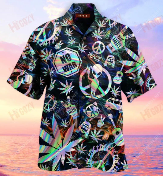 Make Love Not War Hippie Unisex Short Sleeve Shirt Summer Hawaiian T Shirts Custom Hawaiian Shirts Hawaiian Shirts For Men, Hawaiian Shirt Gift, Christmas Gift