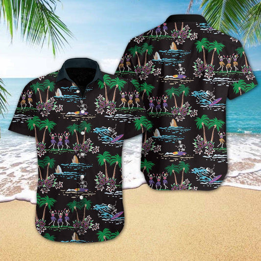 Skeleton Beach At Night Design Hawaiian Shirt,Hawaiian Shirt Gift, Christmas Gift