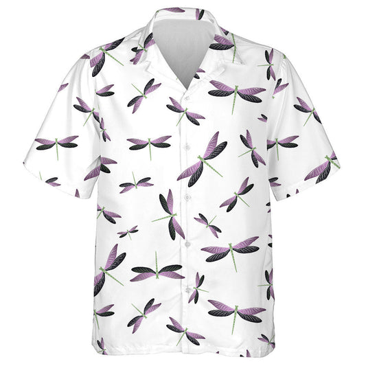 Colorful Flying Water Dragonfly On White Hawaiian Shirt, Hawaiian For Gift
