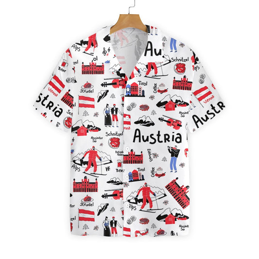 I Love Austria Doodle Pattern Hawaiian Shirt, Hawaiian For Gift