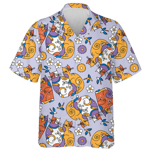 Cat With Friends And White Flower Hawaiian Shirt, Hawaiian For Gift