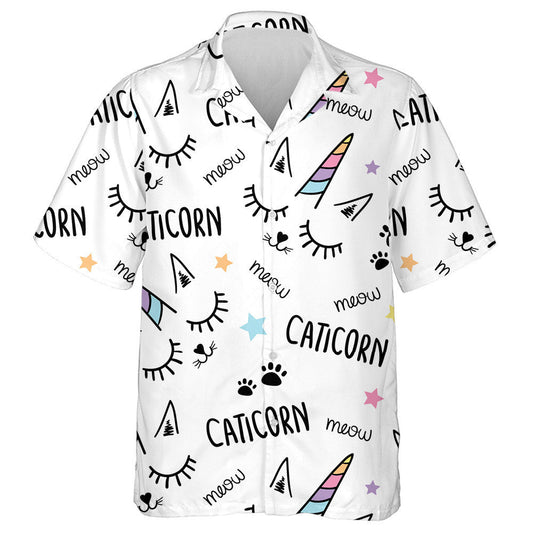 Cat Unicorn Texture In Cartoon Style Hawaiian Shirt, Hawaiian For Gift