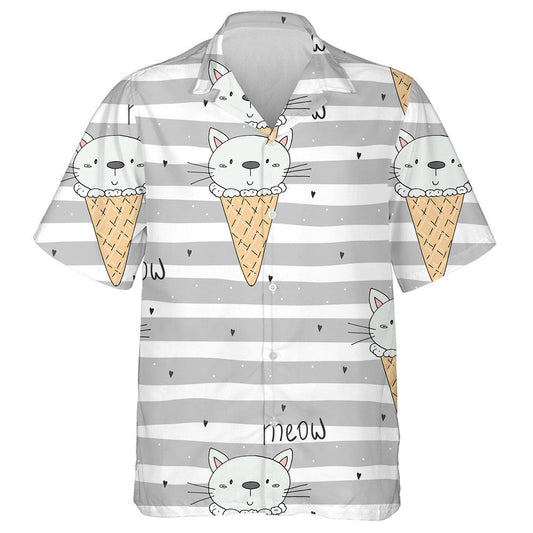 Ice Cream With Cute Grey Cat Hawaiian Shirt, Hawaiian For Gift