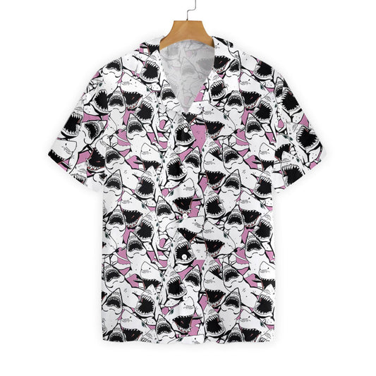 White And Black Shark Pattern Hawaiian Shirt, Hwaiian For Gift