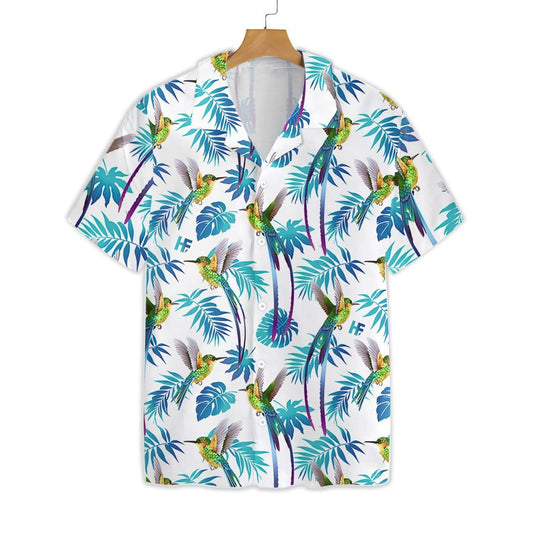 Hummingbird Tropical And Blue Leaf Pattern Hawaiian Shirt, Hawaiian For Gift