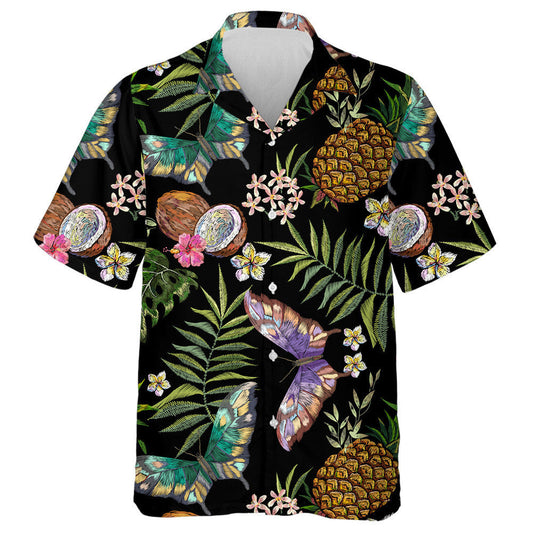 Theme Embroidery Floral With Butterflies And Coconut Hawaiian Shirt, Hawaiian Shirt Gift, Christmas Gift