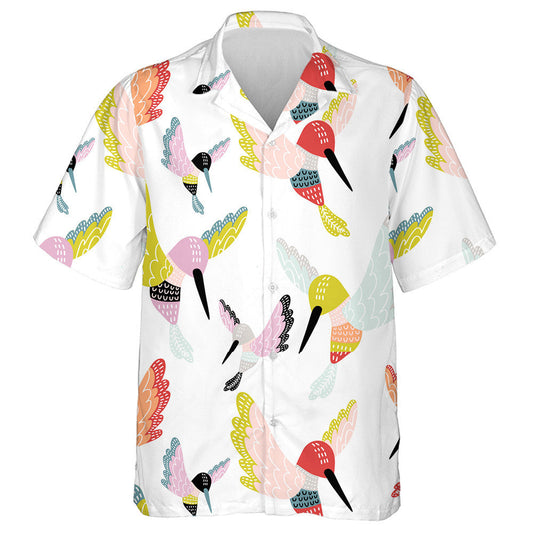 Colorful Bird Hummingbirds On White Background Hawaiian Shirt, Hawaiian For Gift
