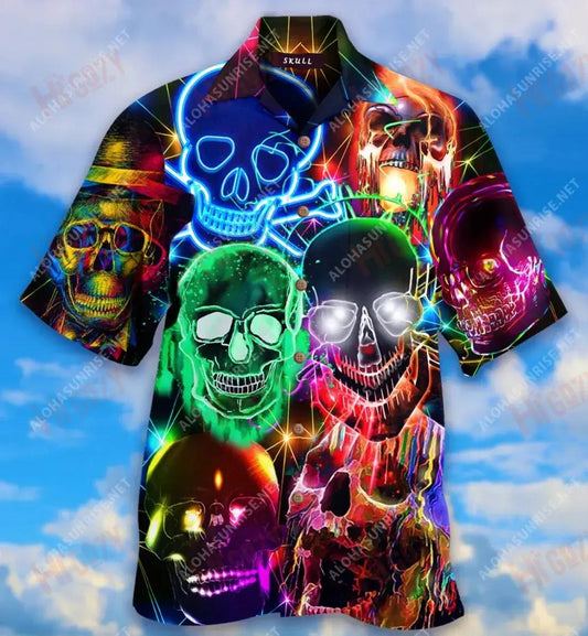 Cloigeann Glowing Unisex Léine Gearr Haváís Caitheamh aimsire Aloha Shirt Léinte Haváise Saincheaptha Léinte Greannmhar Haváís, Bronntanas Léine Haváís, Bronntanas Nollag