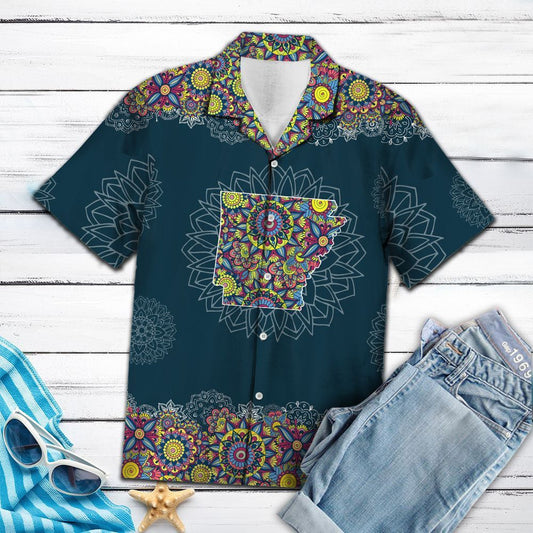 Colorful Arkansas Map With Mandala Flowers Hawaiian Shirt, Hawaiian For Gift