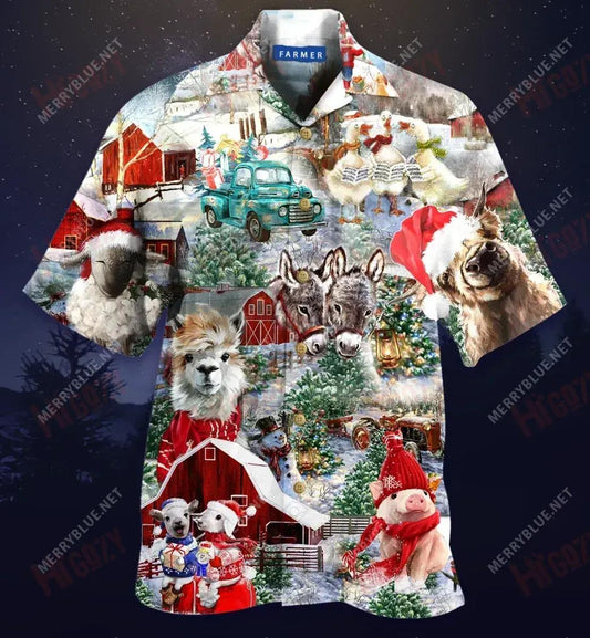 An Nollaig ar an bhFeirm Léine Gearr Haváís Samhraidh T Léinte haváís Léinte Seanré Haváíais Léinte Greannmhar Haváise, Bronntanas Léine Haváís, Bronntanas Nollag