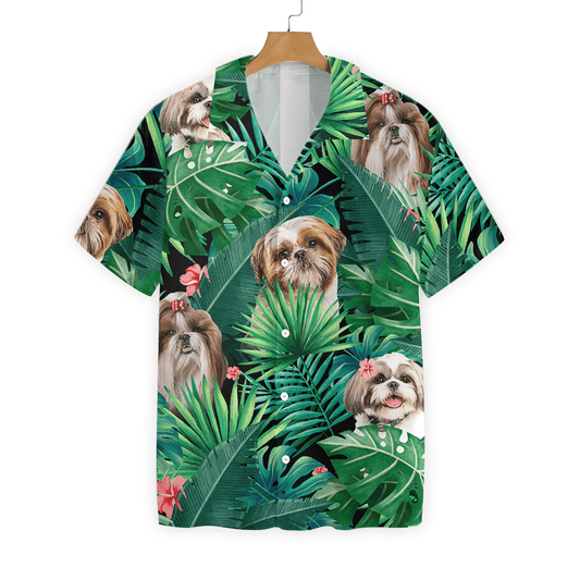 Tropical Shih Tzu Dog Pattern Hawaiian Shirt, Hawaiian For Gift