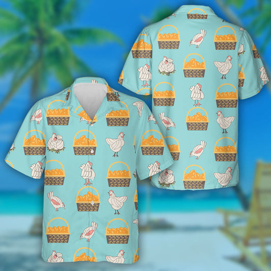 Funny Chicken And Basket With Eggs Hawaiian Shirt,Hawaiian Shirt Gift, Christmas Gift