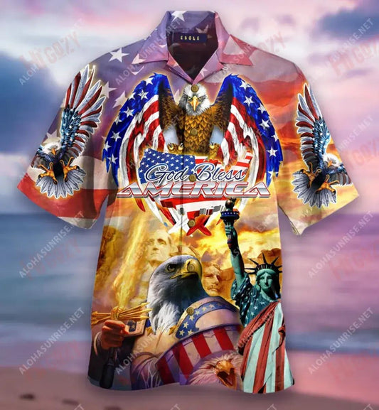 Eagle Dia Patriotic Beannaigh Meiriceá Léine Gearr Haváís Laethanta Saoire Muinchille Gearr Léinte Haváís Saincheaptha Léinte Haváís do Mhná, Bronntanas Léine Haváís, Bronntanas Nollag