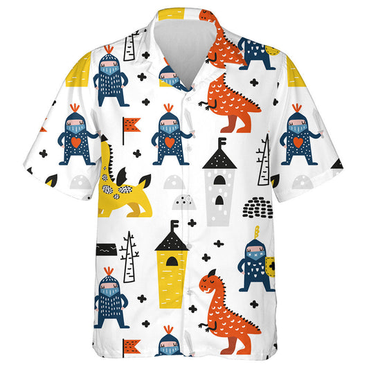 Hand Drawn Fantasy Dragons And Knights Hawaiian Shirt, Hawaiian For Gift