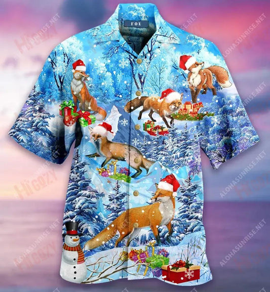 Nollaig Shona Sionnach Gearr Léine Haváís Caitheamh aimsire Aloha Shirt Léine Oirbheartaíochta Haváís Patrún Léine Haváís, Bronntanas Léine Haváís, Bronntanas Nollag