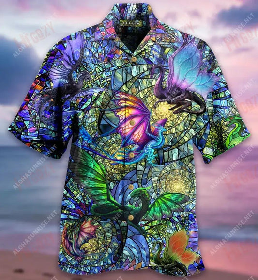 Dragon Kaleidoscope Unisex Léine Gearr Haváís Aigéan Aloha Shirt Léine Oirbheartaíochta Haváís Léinte Haváís do Mhná, Bronntanas Léine Haváís, Bronntanas Nollag