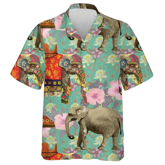 Indian Elephants And Chair With Florals Hawaiian Shirt, Hawaiian For Gift