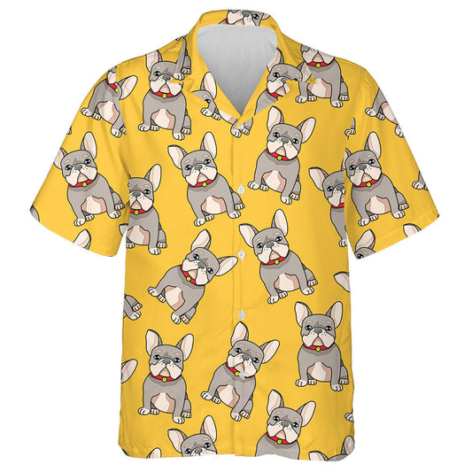 Cartoon Bulldog On Bright Yellow Background Hawaiian Shirt, Hawaiian For Gift