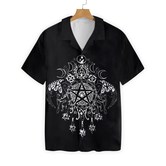 Wicca Pentagram On Black Background Pattern Hawaiian Shirt, Hwaiian For Gift