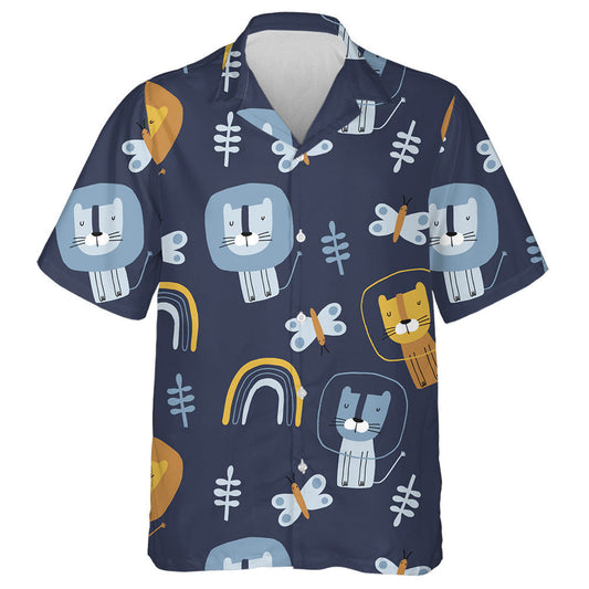 Leoin agus Féileacáin Greannmhar Tarraingthe de Láimh Léine Haváís, haváís le haghaidh bronntanais