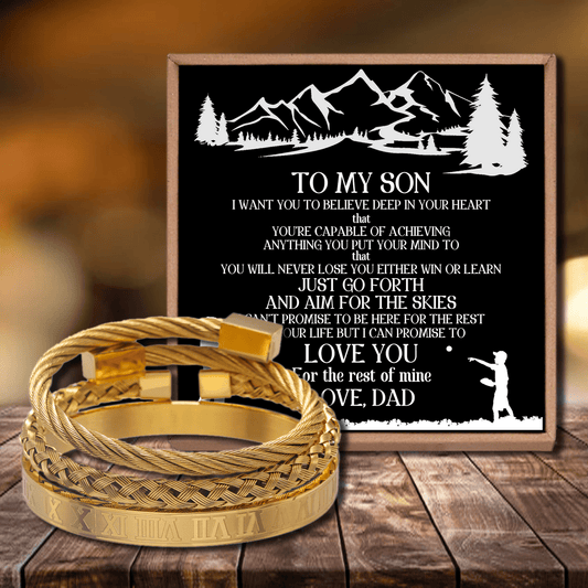 Dad To Son - Love You Roman Numeral Bangle Weave Bracelets Set