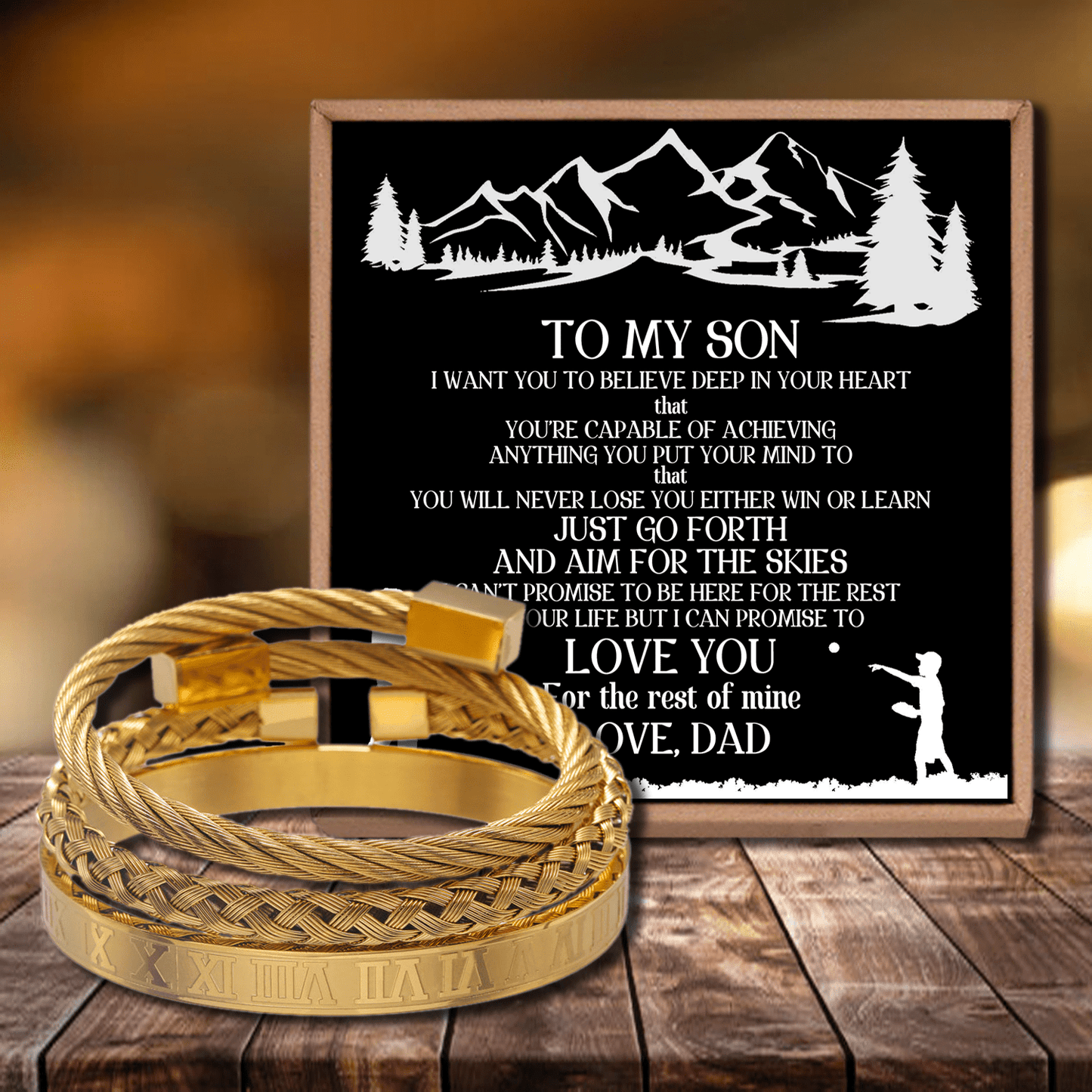 Dad To Son - Love You Roman Numeral Bangle Weave Bracelets Set