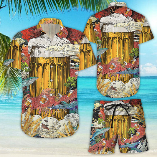Beer Hawaiian Shirt - Beer Cup In Ocean Red Blue Hawaiian Aloha Hawaii Shirt - Hawaii Themed Gifts,Hawaiian Shirt Gift, Christmas Gift