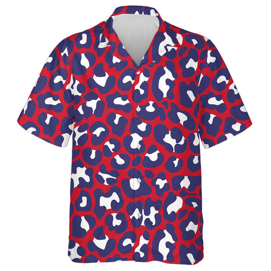 USA Colors Patriotic Leopard Skin Pattern Hawaiian Shirt, Hwaiian For Gift