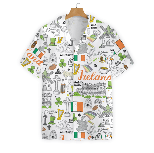 I Love Ireland On White Background Hawaiian Shirt, Hawaiian For Gift