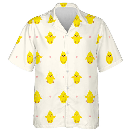 Little Chickens Jumping And Pink Hearts Hawaiian Shirt, Hawaiian For Gift