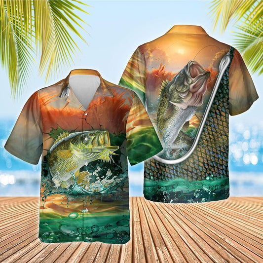 Great Sky Cool Bass Fishing Design Hawaiian Shirt,Hawaiian Shirt Gift, Christmas Gift