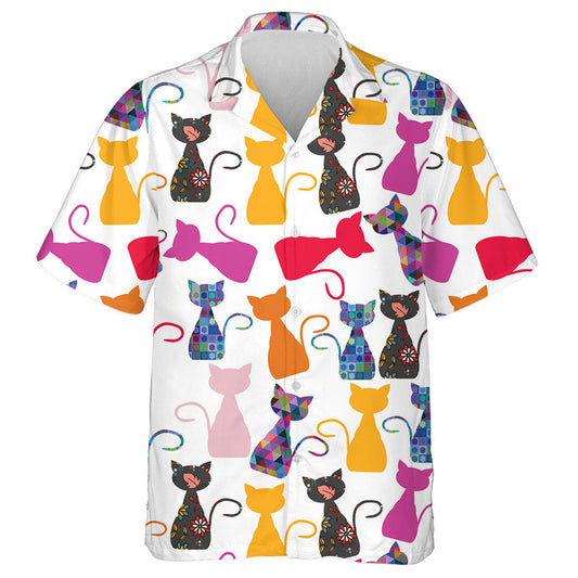 Colorful Adorable Modern Cats On White Hawaiian Shirt, Hawaiian For Gift