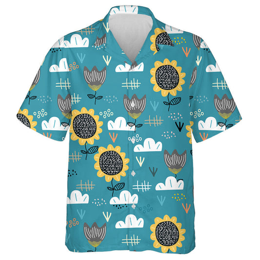 Cartoon Cute Nature Sunflowers Elements Pattern Hawaiian Shirt, Hawaiian For Gift