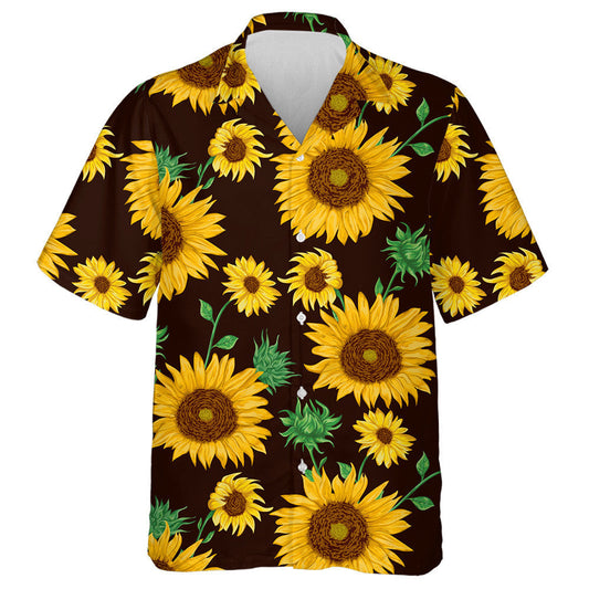 Vivid Flowers Plants On Brown Background Hawaiian Shirt, Hwaiian For Gift